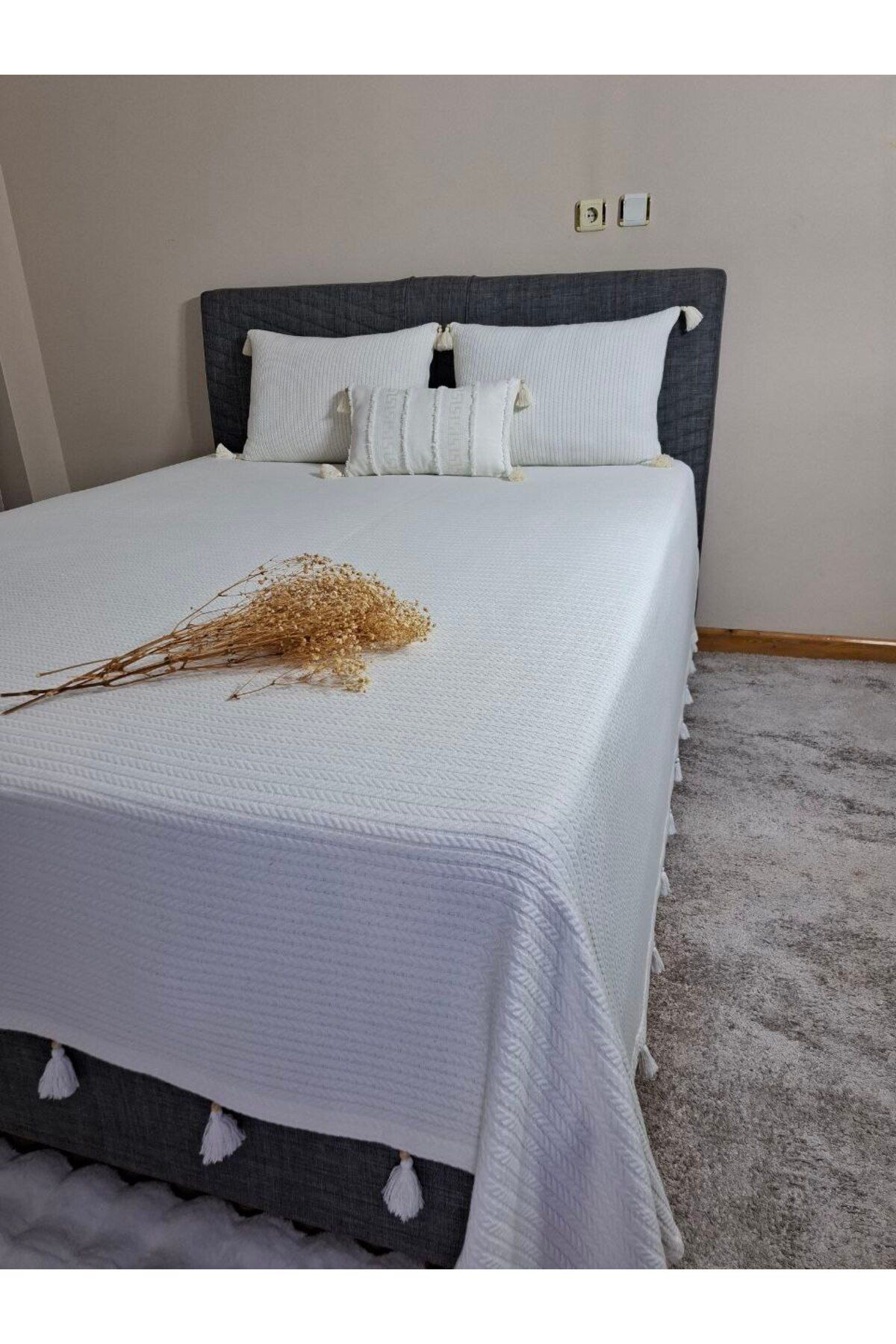 ARVA Home %100 Pamuk Örgü Pike Çift Kişilik Yatak Örtüsü 220 x 240 cm