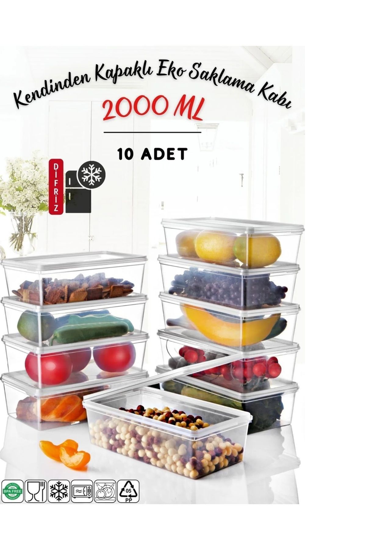 UCR HOME-Self-Covered Icebox Storage Container Deep Freezer Organizer Set 10 Pieces 2 Liters 2
