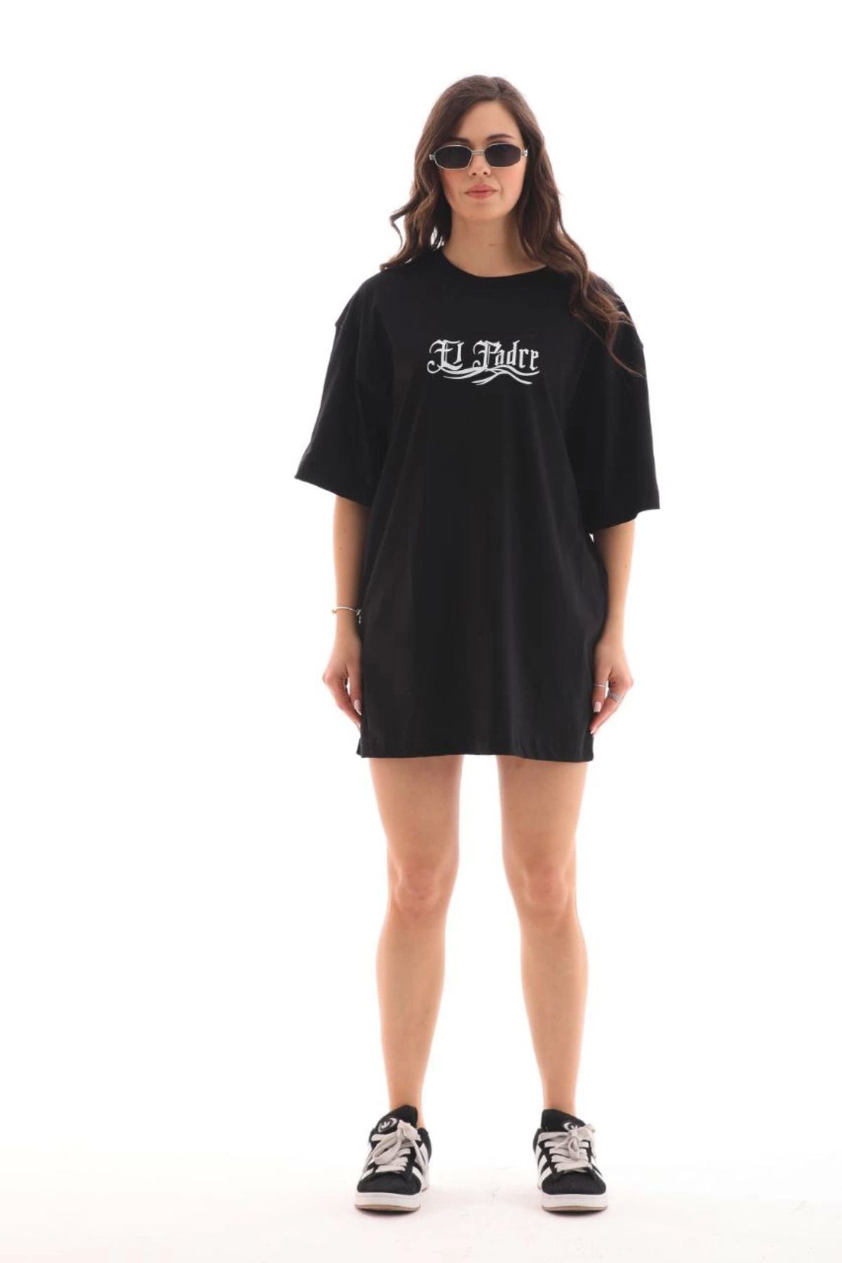 Vemora Unisex Bisiklet Yaka Baskılı Oversize T-Shirt - Siyah