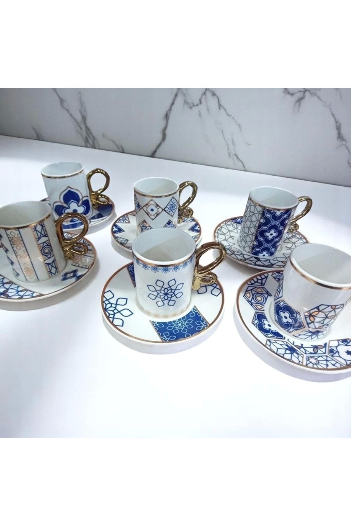 Zuccara Maison 6 Kişilik Desenli Gold Detaylı Porselen Kahve Fincan Seti