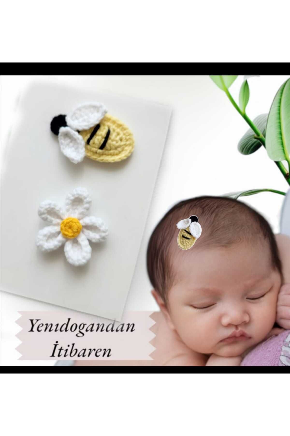 Kadın Girişimciler Atölyesi Bal ARIM Papatyam Model Az Saçlı Yenidoğan Bebek Tokası El Emeği 2'li Klips Handmade Bebek Hediyelik