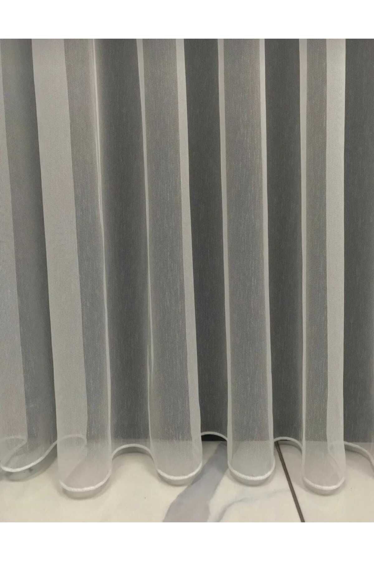 Miraçperde Düz Tül Perde ütü istemez Ttm Bambu Armür Etek Kurşunlu Düz Tül 1/3 sık pile