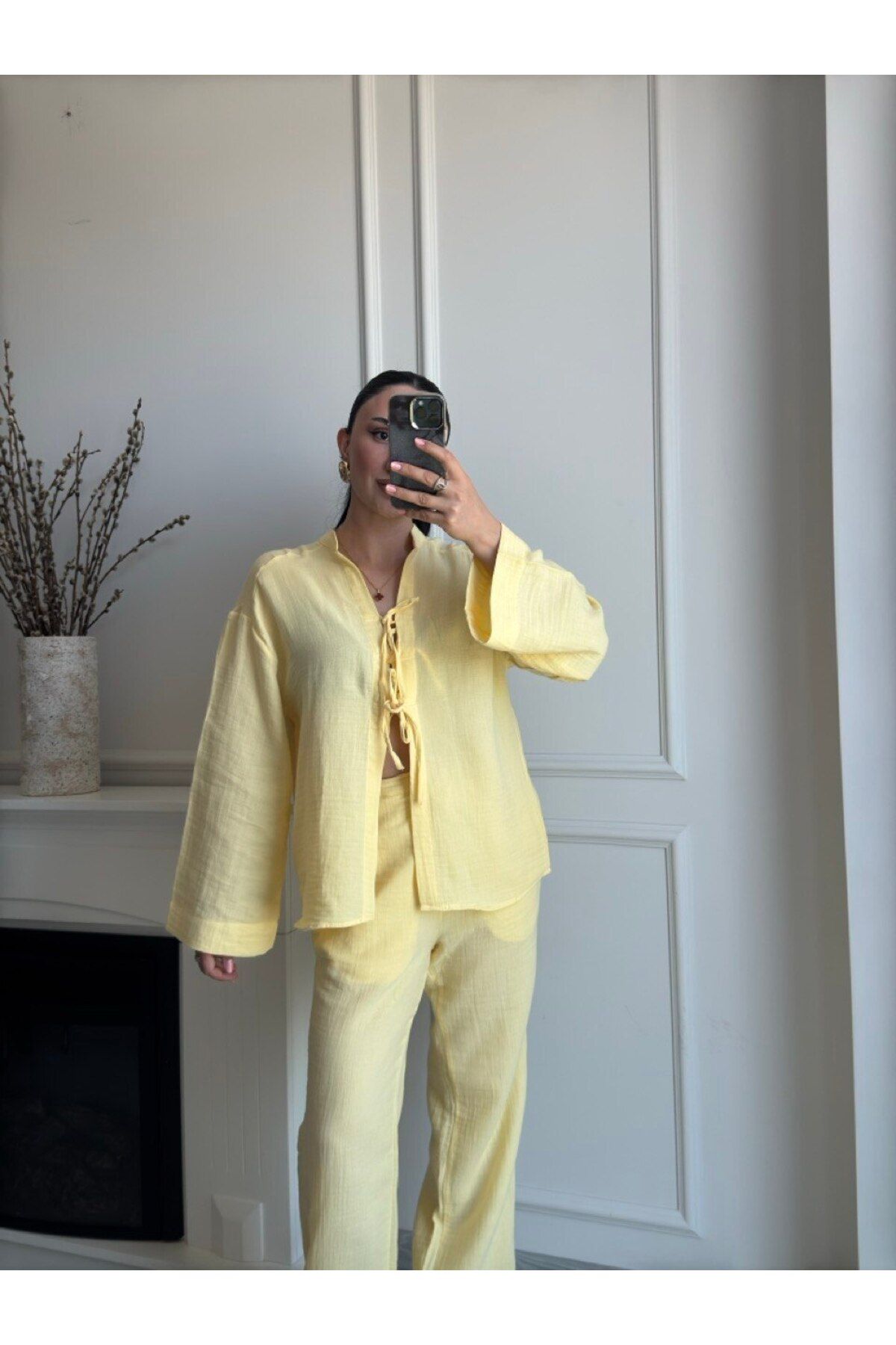 MSY KADIN SARI BLUZ PANTALON MÜSLİN TAKIM
