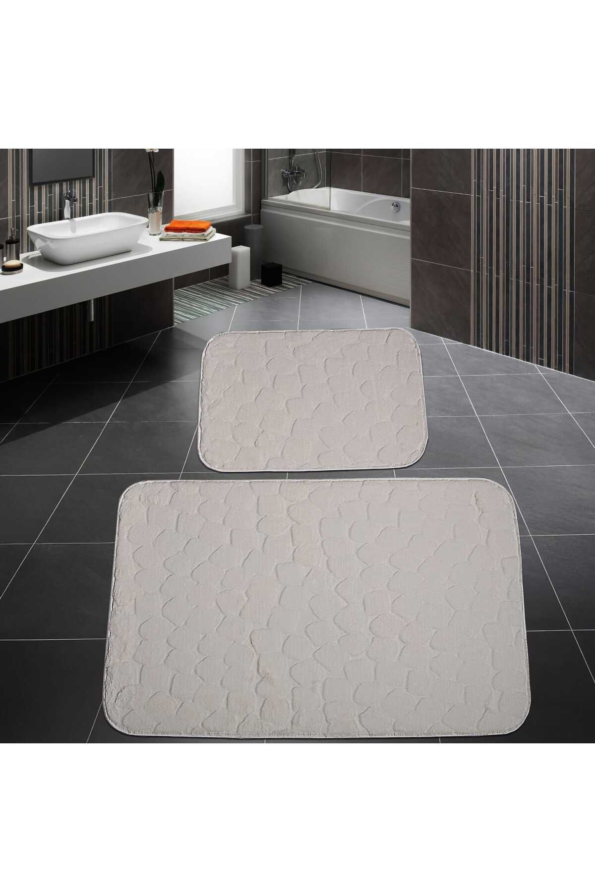 Zoe Home Kaymaz Tabanlı Lüx Banyo Paspası - Su Emici 2'li Set, Yıkanabilir 100x60 cm ve 60x40 cm