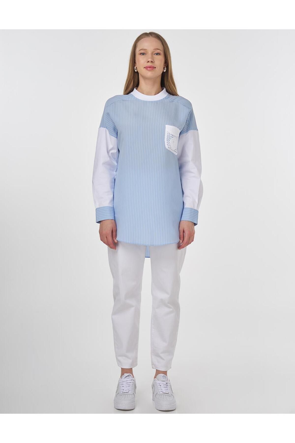 Kayra Dantel Aplikeli Çizgi Desen Tunik-81087