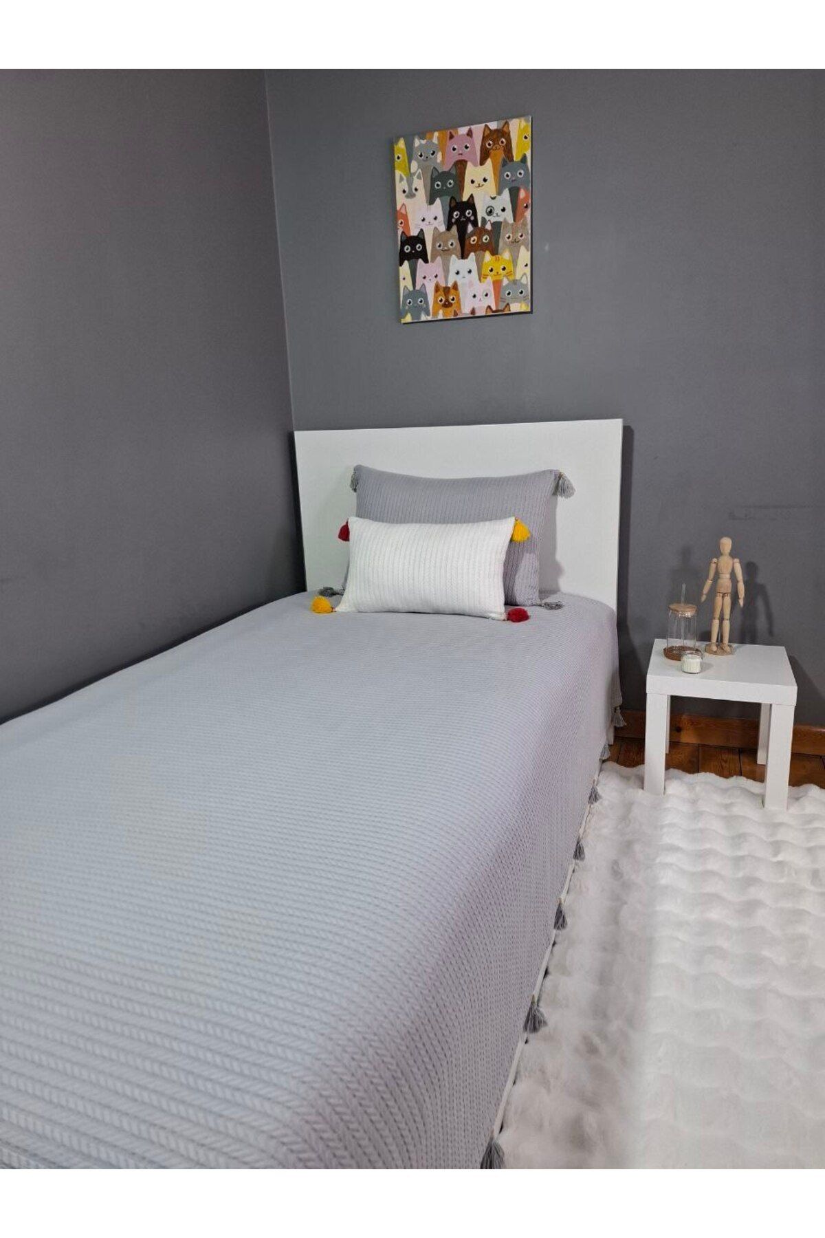 ARVA Home %100 Pamuk Örgü Pike Tek Kişilik Yatak Örtüsü 170 x 240 cm