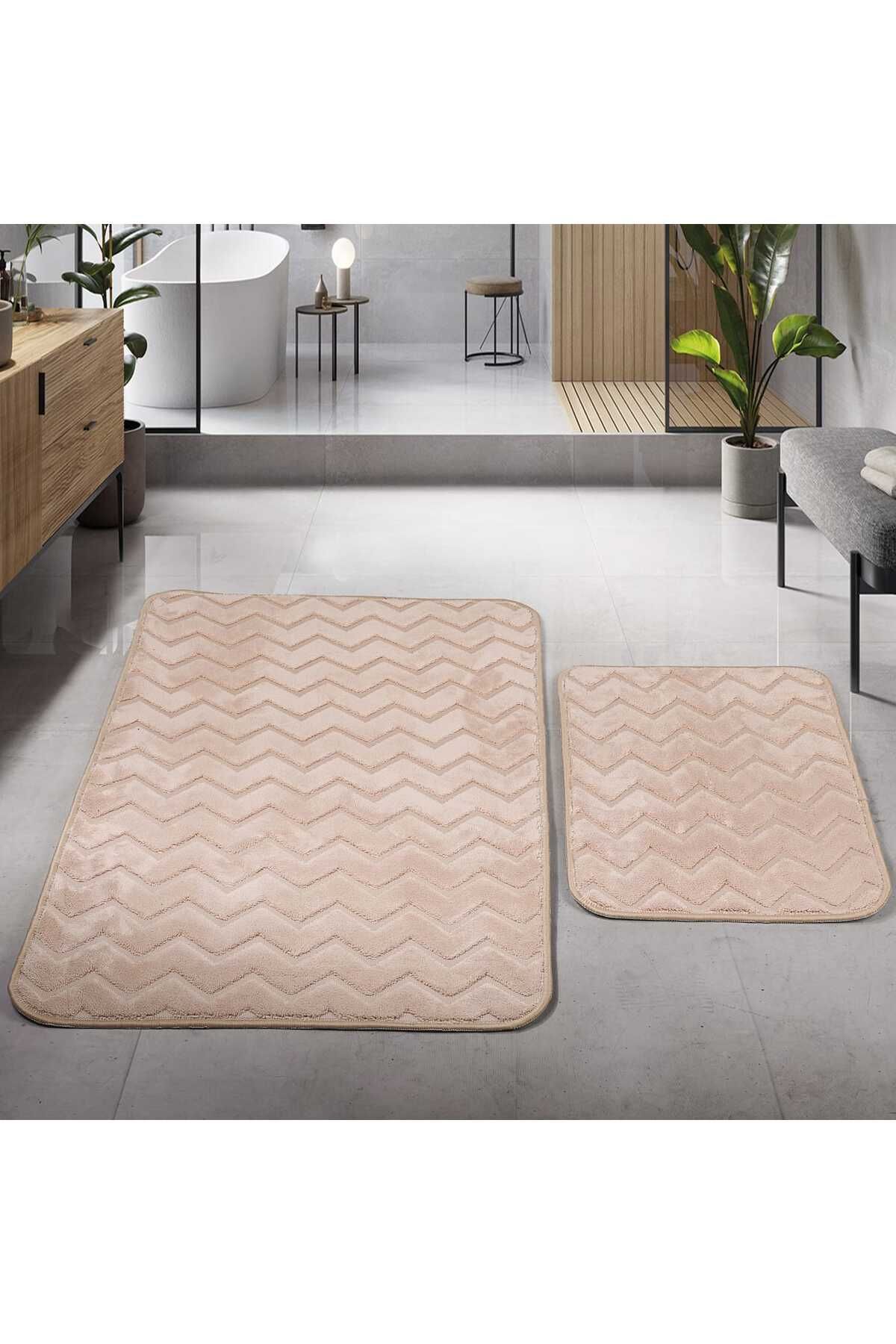 Zoe Home Kaymaz Tabanlı Lüx Banyo Paspası - Su Emici 2'li Set, Yıkanabilir 100x60 cm ve 60x40 cm