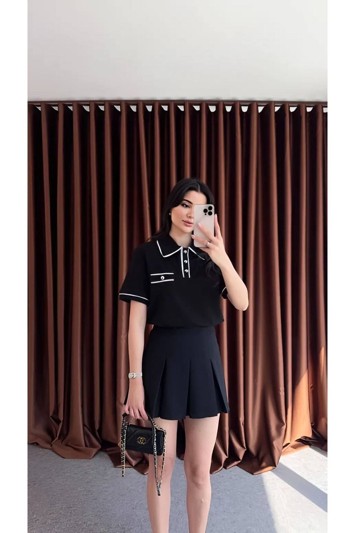 MODA Kadın Pliseli Gizli Şortlu Mini Etek