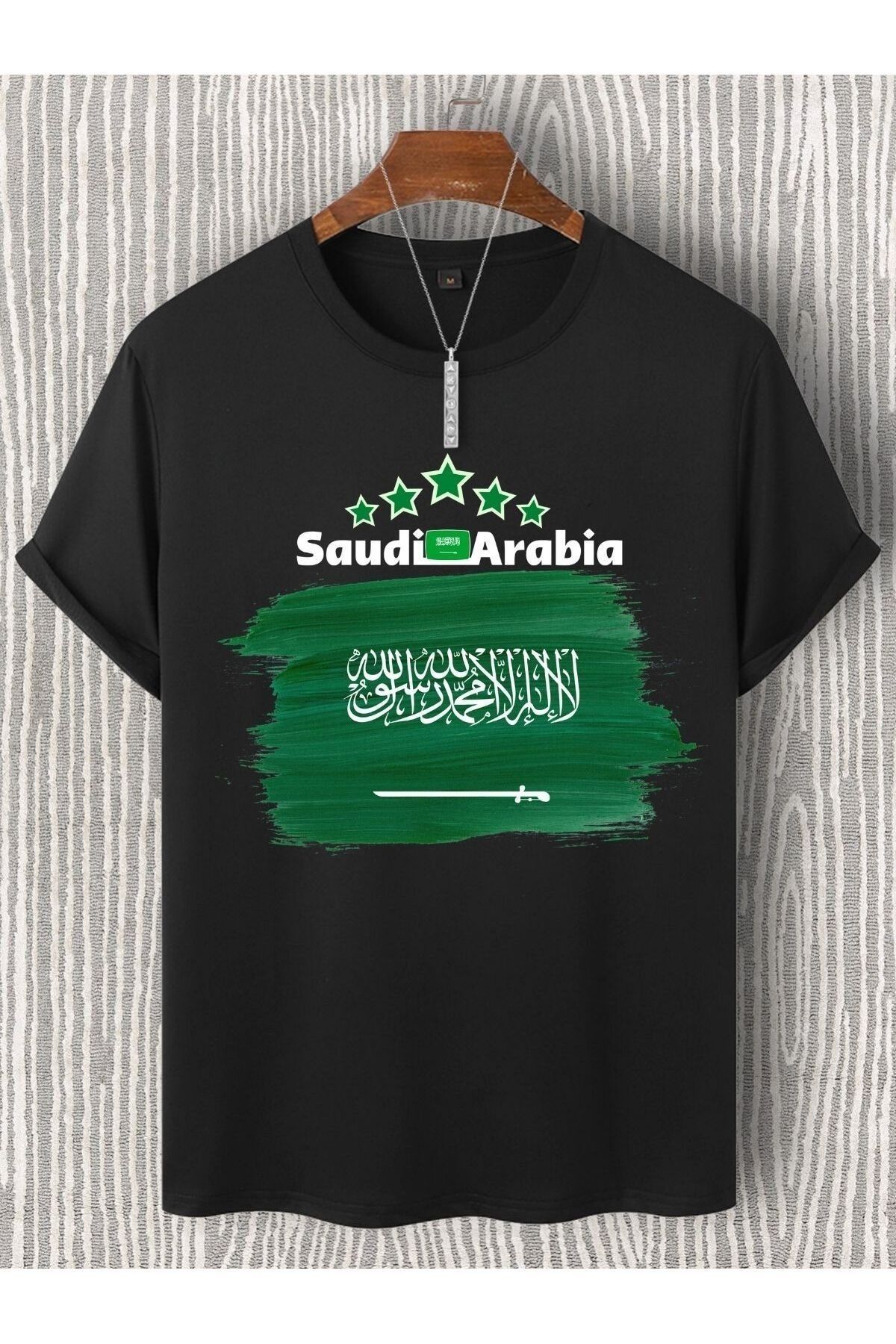 MANCY Unisex Suudi Arabistan Bayrak Baskılı Oversize %100 Pamuk T-shirt