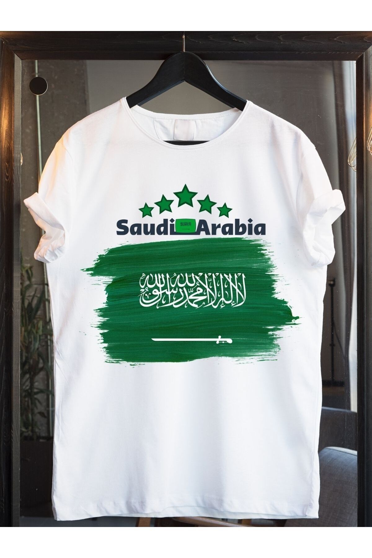 MANCY Unisex Suudi Arabistan Bayrak Baskılı Oversize %100 Pamuk T-shirt