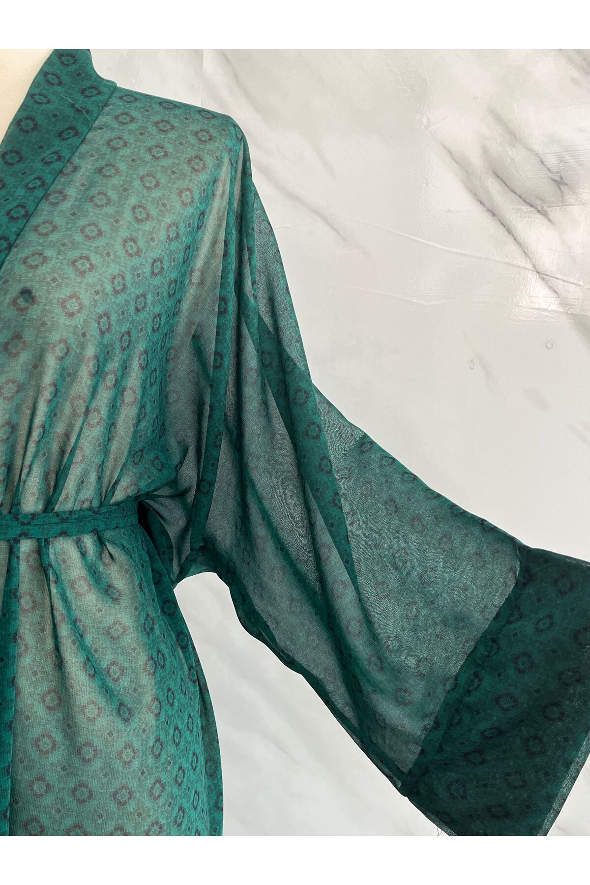 DİLEKBUTİK-Emerald Green Summer Chiffon Kimano 4