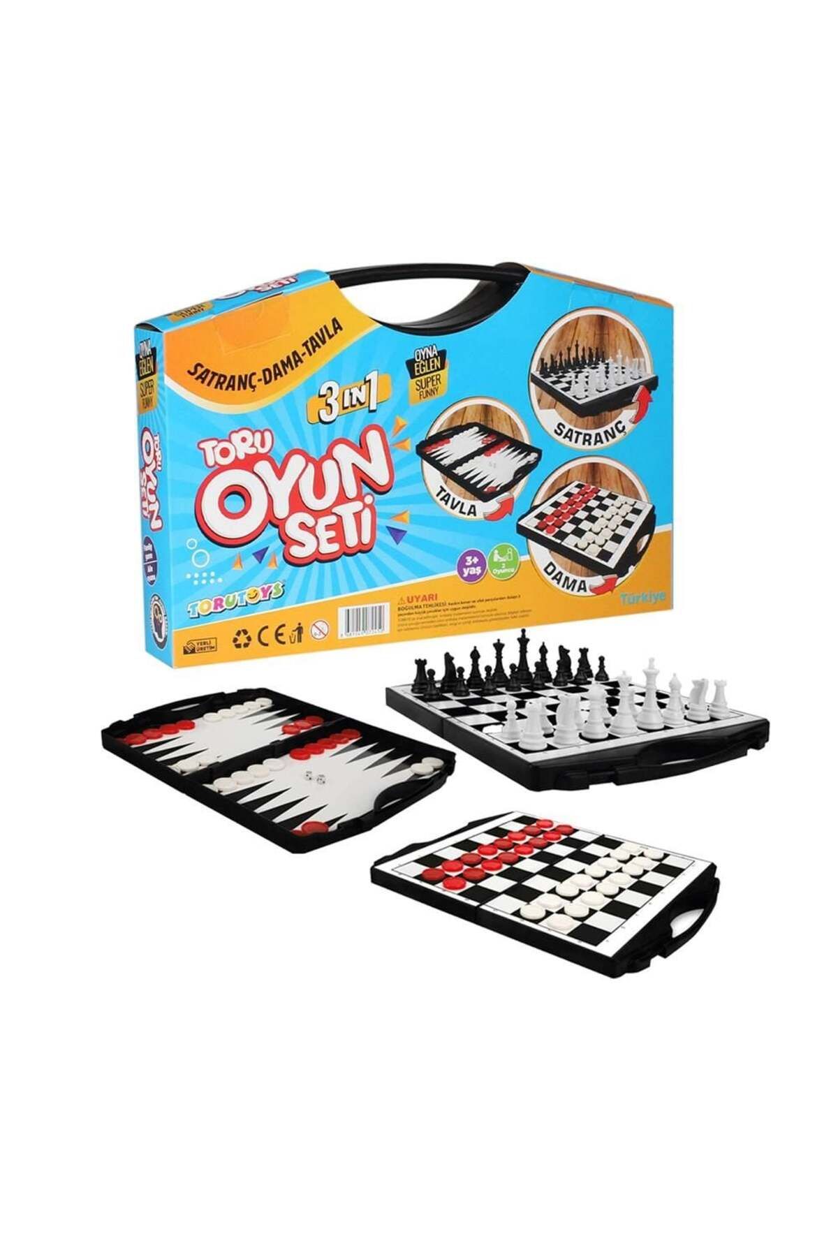 TORUTOYS Toru 3 in 1 Çantalı Oyun Seti Satranç-Dama-Tavla