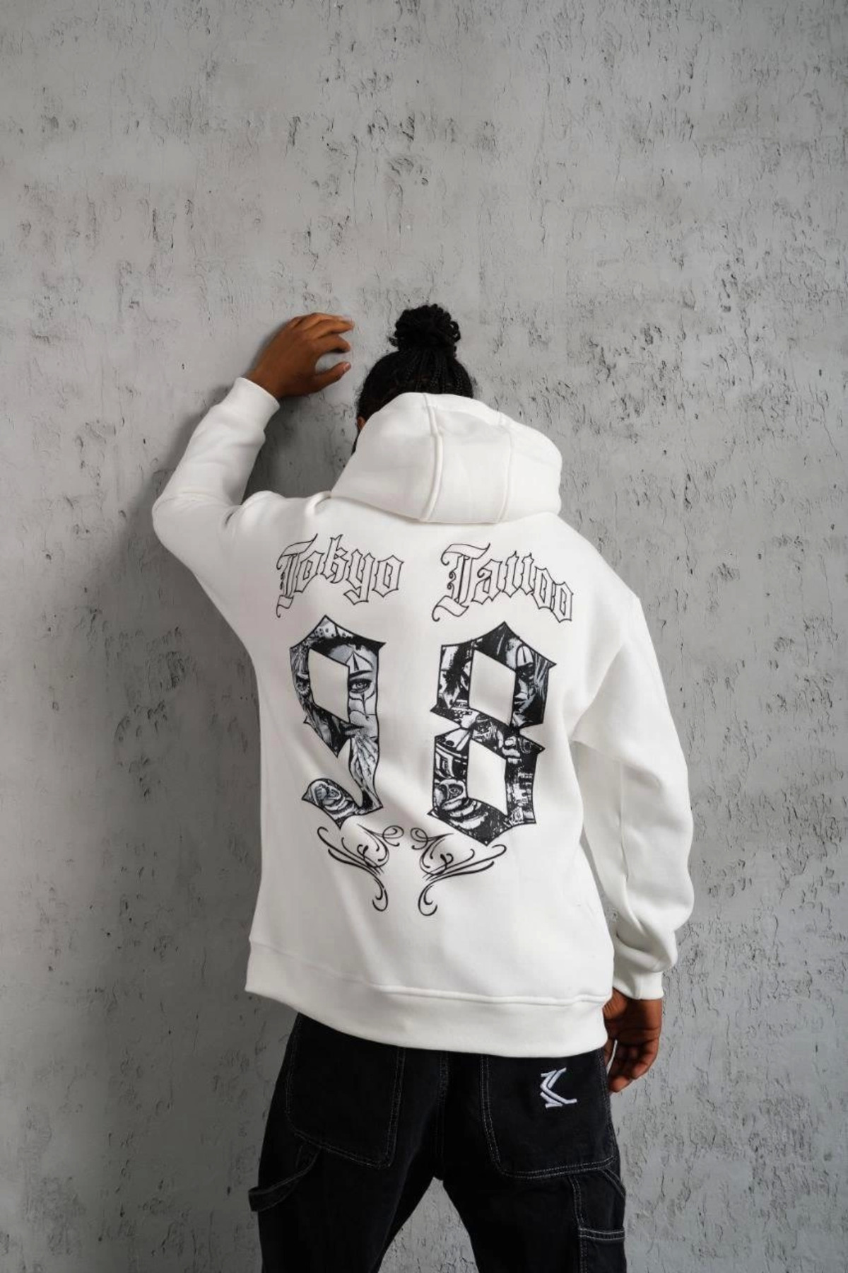 pilelistore 98 Baskılı Kapşonlu Sweat - Beyaz fotoğrafı 3 (önizleme)