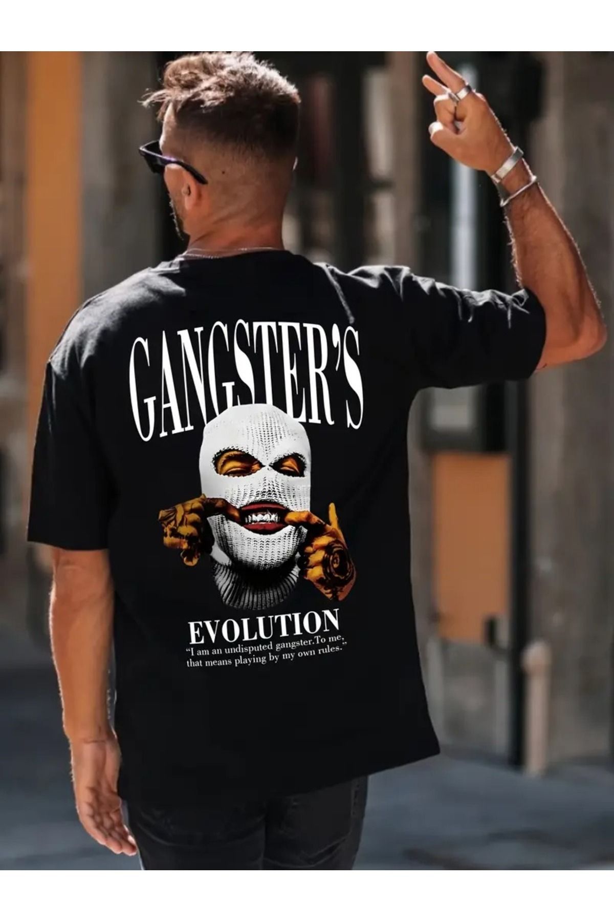 MANCY Unisex Gangsters Baskılı Oversize %100 Pamuk T-shirt
