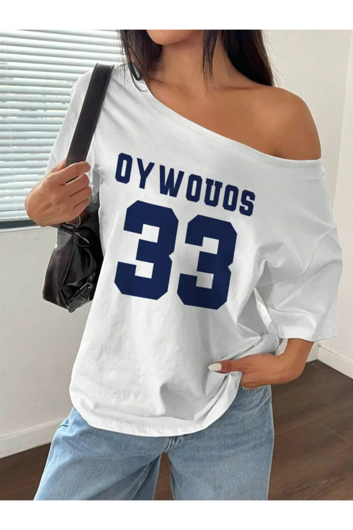 Tarzsokak  Kadın Kayık Yaka Oywouos Baskılı Oversize %100 Pamuk - Görsel 2