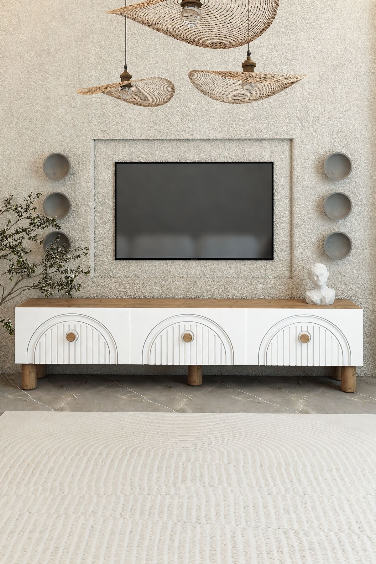 izcodesign 150 cm 3 kapaklı(Mdf membran kapaklı) Bohem tv sehpa-ünitesi