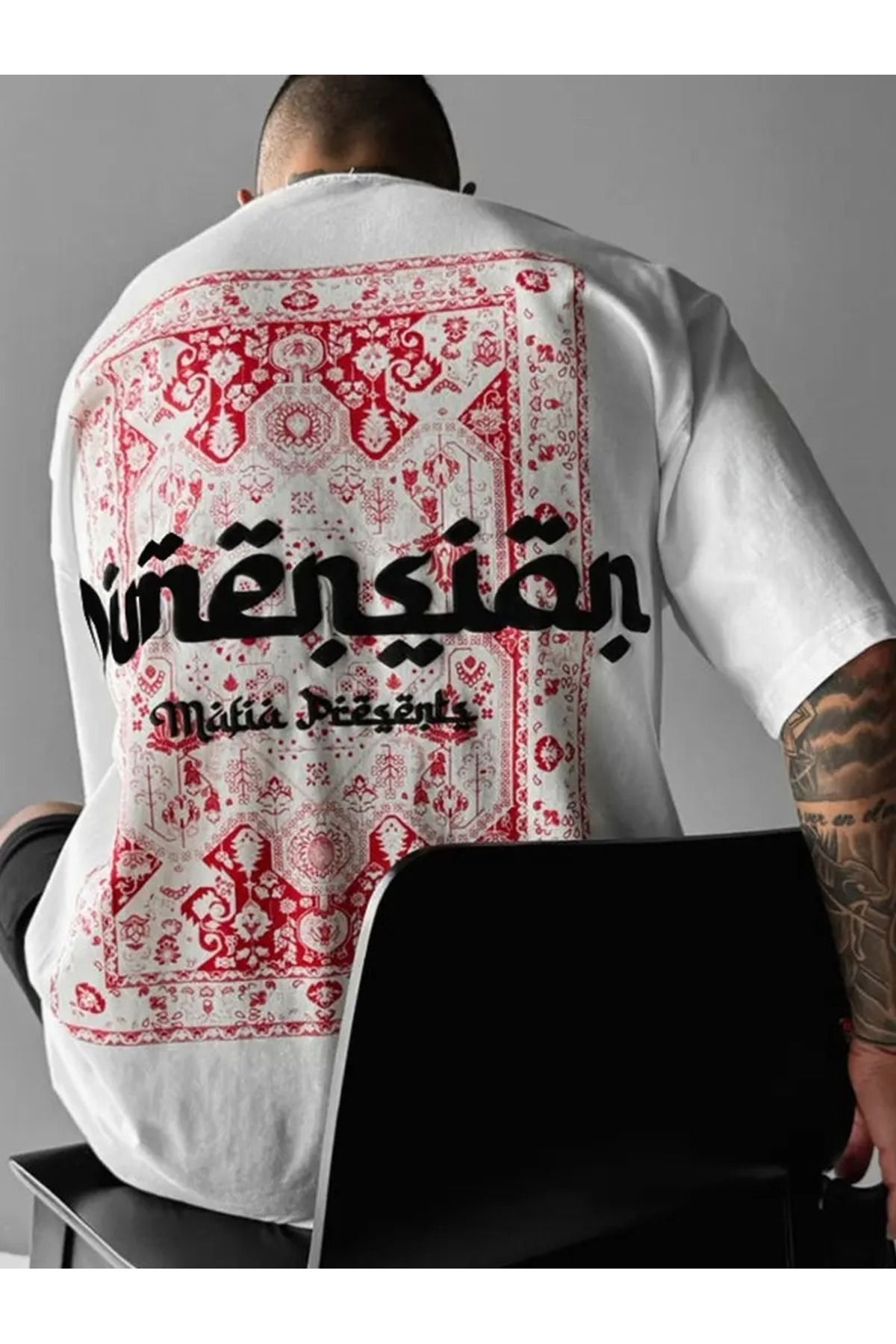 MANCY Unisex Halı Desen Baskılı Oversize %100 Pamuk T-shirt