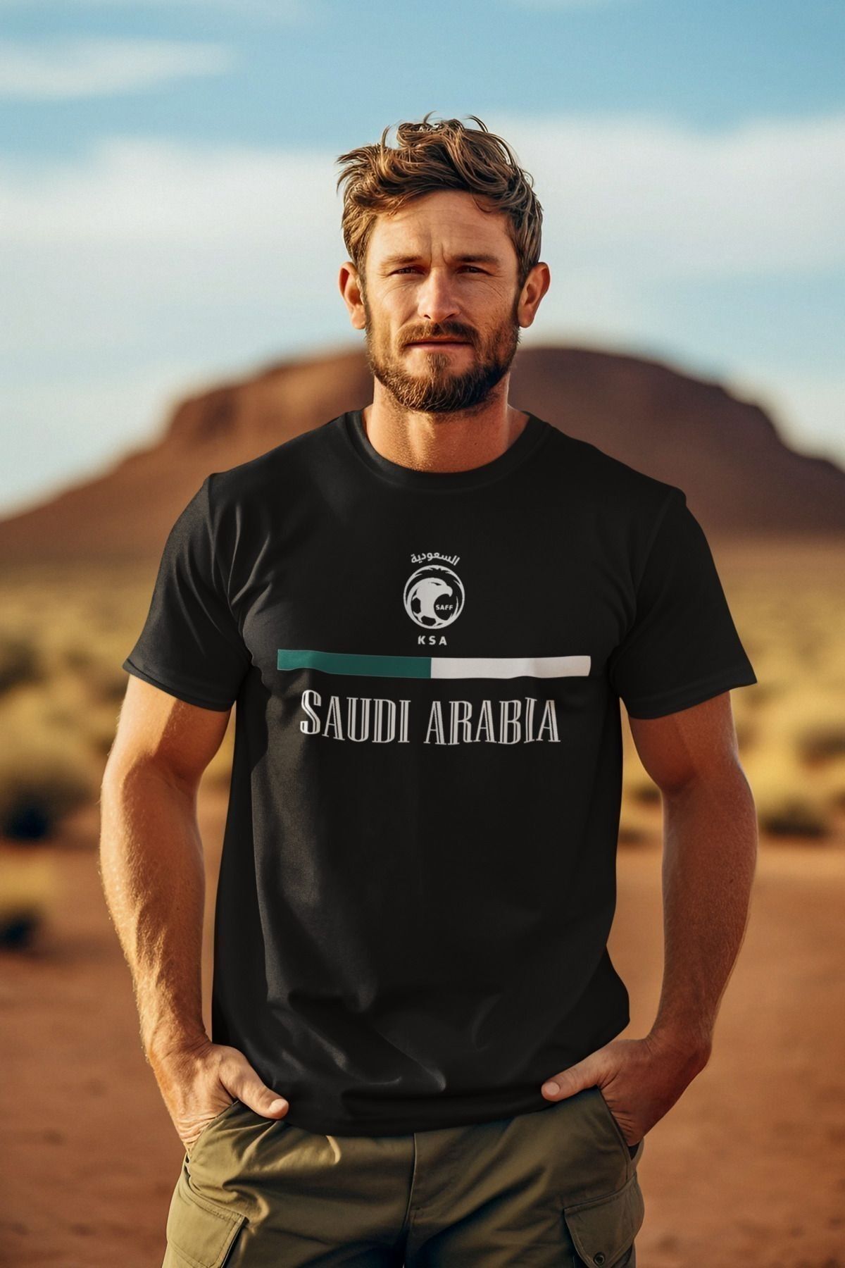 MANCY Unisex Suudi Arabistan Takım Baskılı Oversize %100 Pamuk T-shirt
