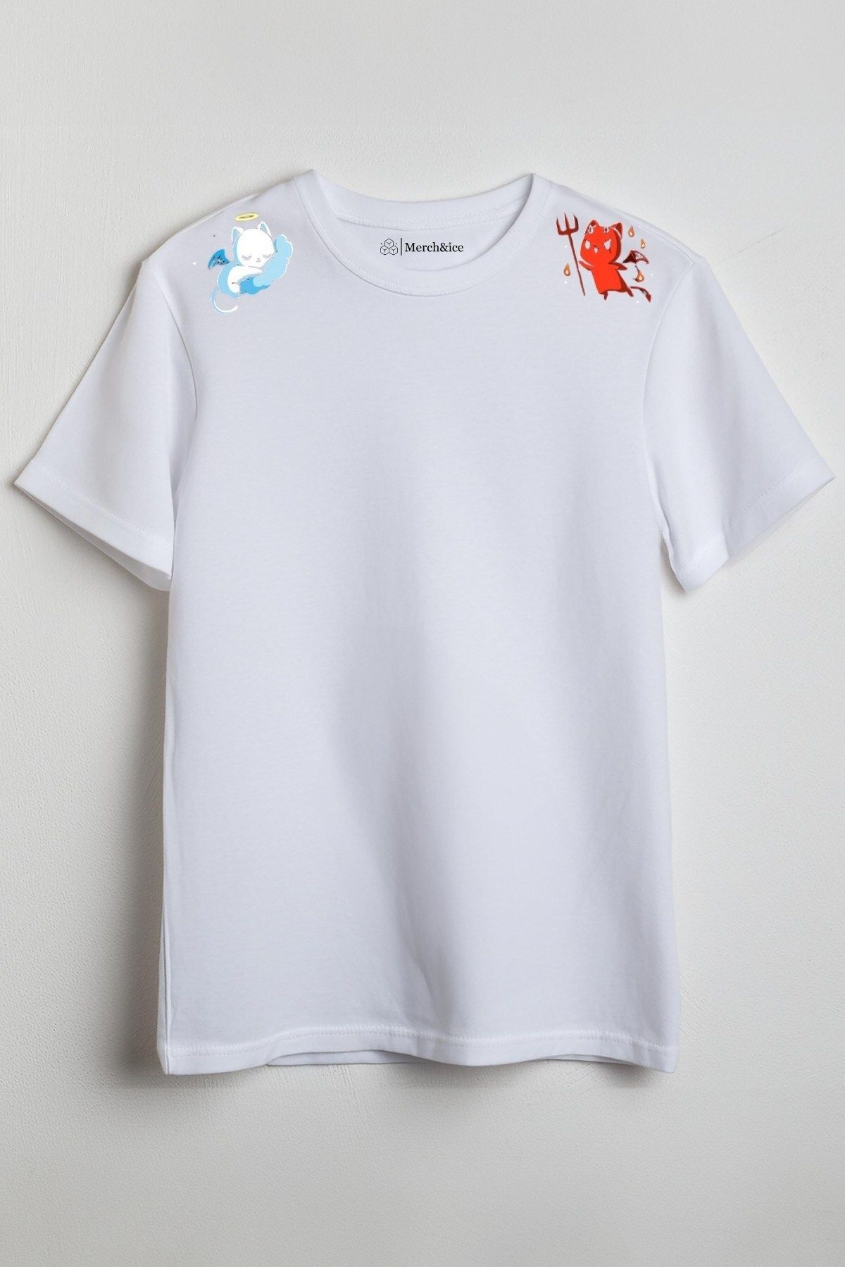 Merch&ice Melek Şeytan Omuzda Baskılı Unisex T-Shirt