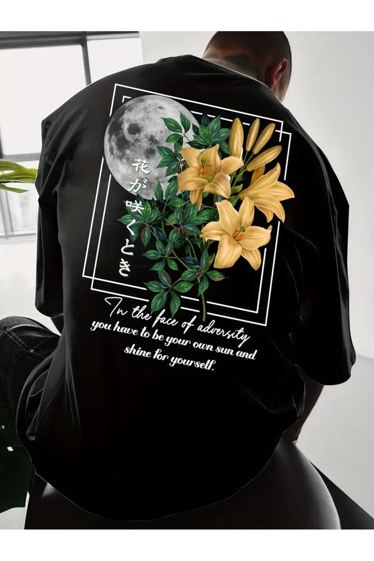 MANCY Unisex Gezegen Çiçek Baskılı Oversize %100 Pamuk T-shirt