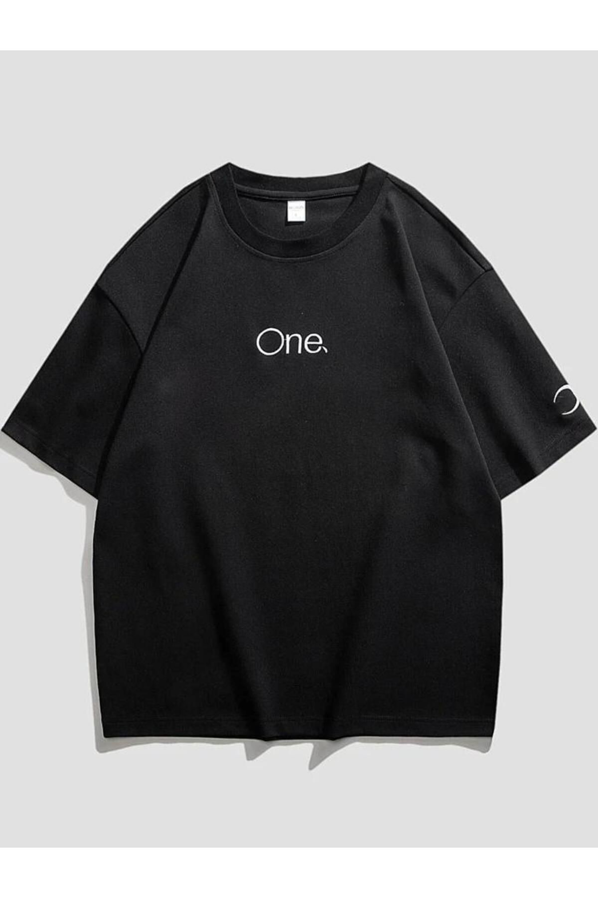 MANCY Unisex One Kol Hilal Baskılı Oversize %100 Pamuk T-shirt