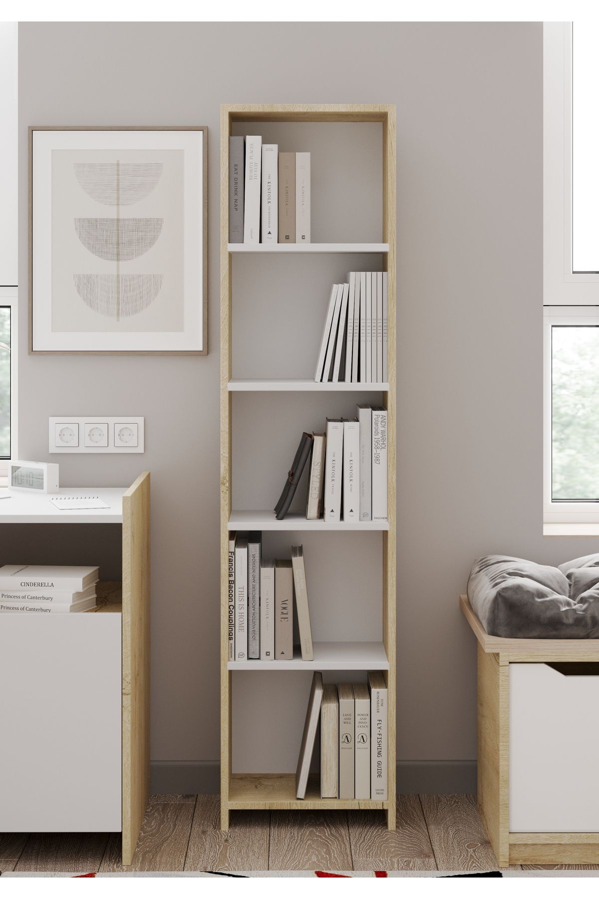 Mufi WooD 5 BÖLMELİ TAMAMEN MDF KİTAPLIK-DOSYALIK LEFKAS-BEYAZ