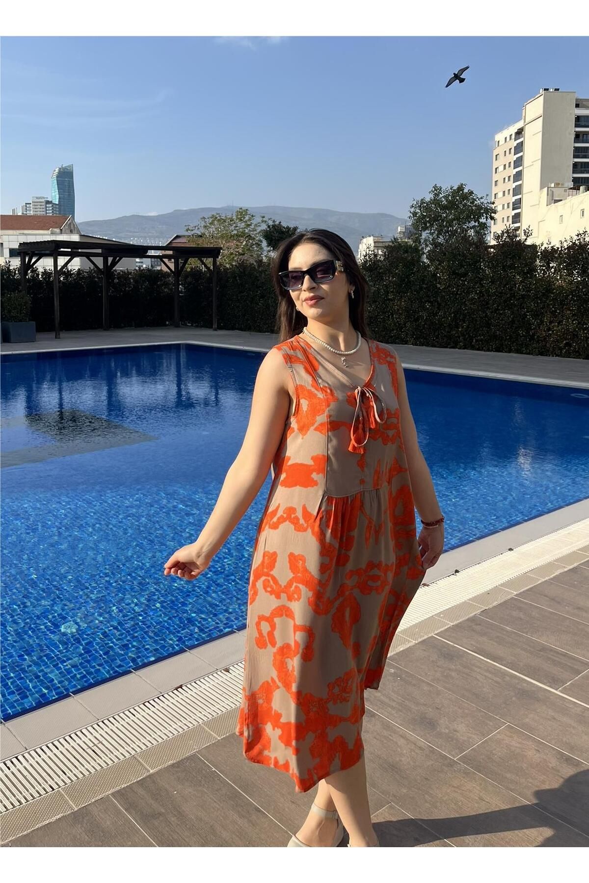 ELSEBUTİKTR Sıfır Kol Püskül Detay Viskon Elbise