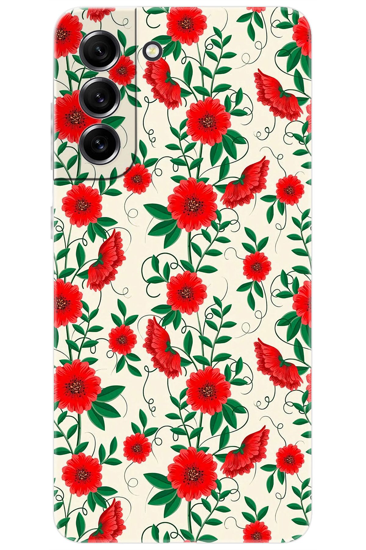 Ceppare Samsung Galaxy S21 FE (SM-G990E) Uyumlu Kılıf Desenli Silikon Kırmızı Çiçekler STK:717 CP-jReBetf