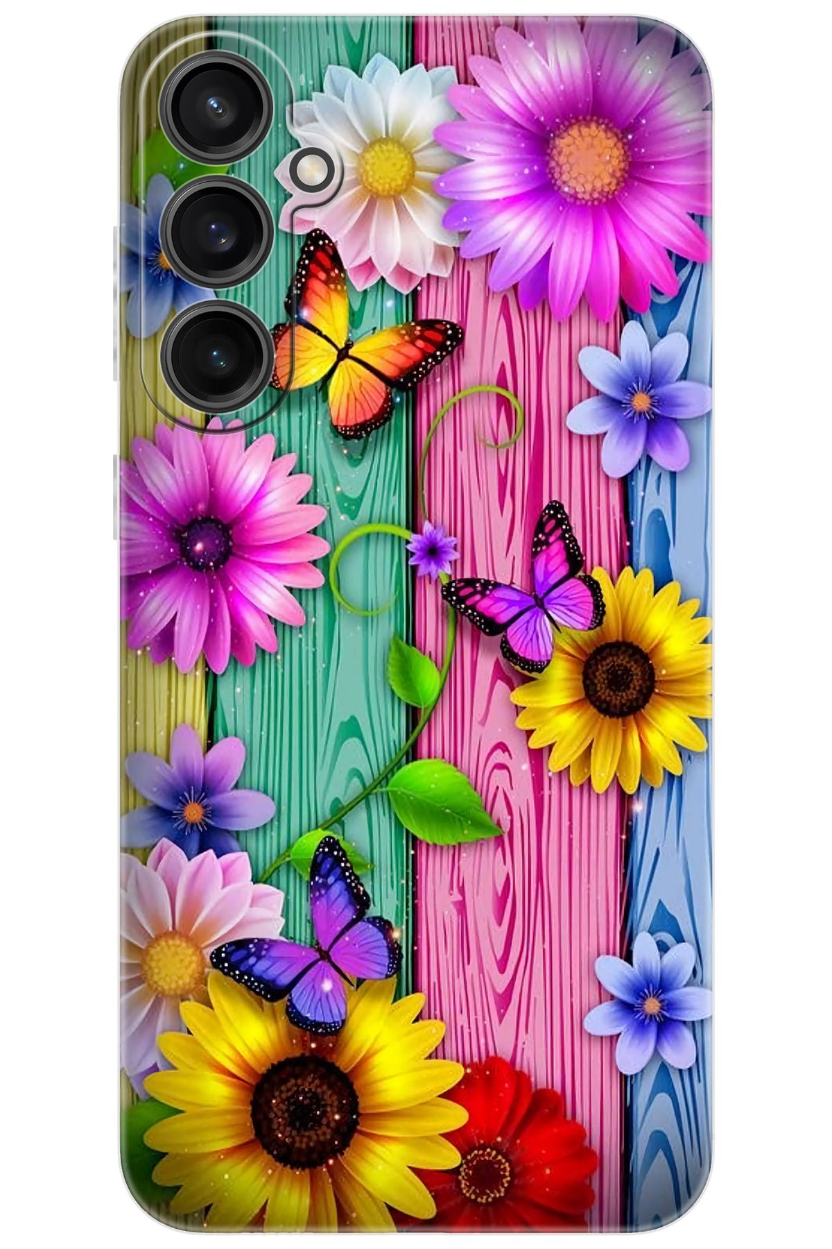 Ceppare Samsung Galaxy S23 FE (SM-S711B) Uyumlu Kılıf Silikon Renkli Papatya Kelebek STK:719 CP-qvJYa6H