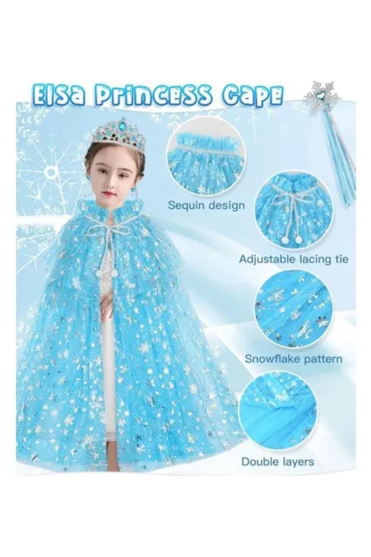 Allproduct Frozen Elsa Pelerin Taç Asa ve Eldiven Seti 80 cm