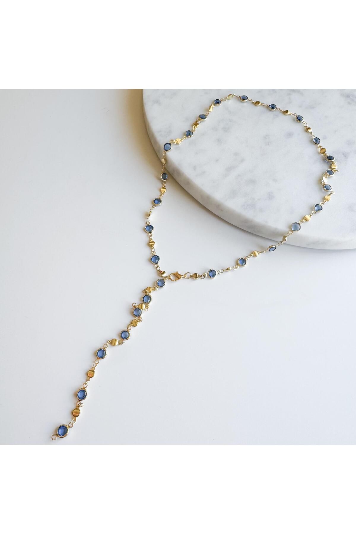 Venus Design Çelik Mavi Taşlı Y Kolye