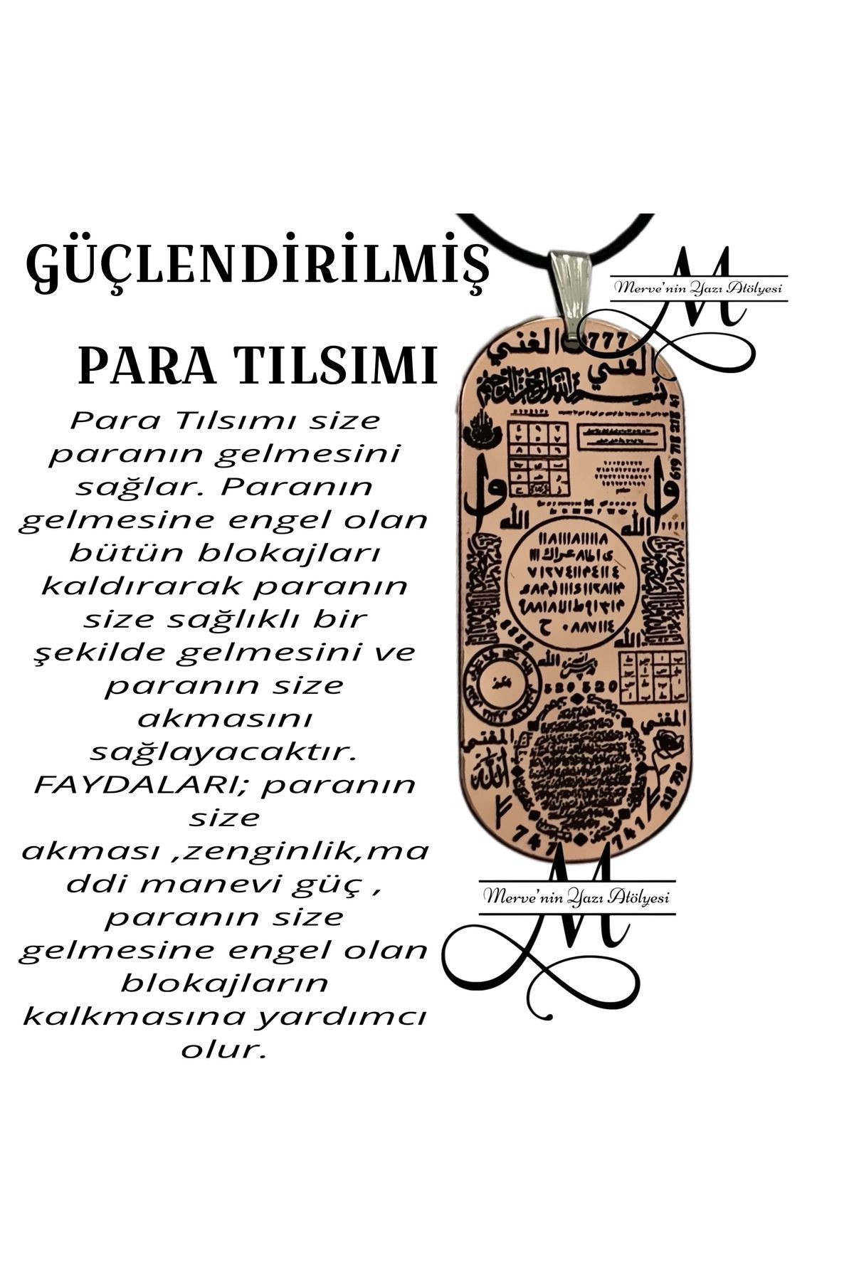 MerveninYaziAtolyesi Güçlendirilmiş Para Tılsımı Bakır Kolye