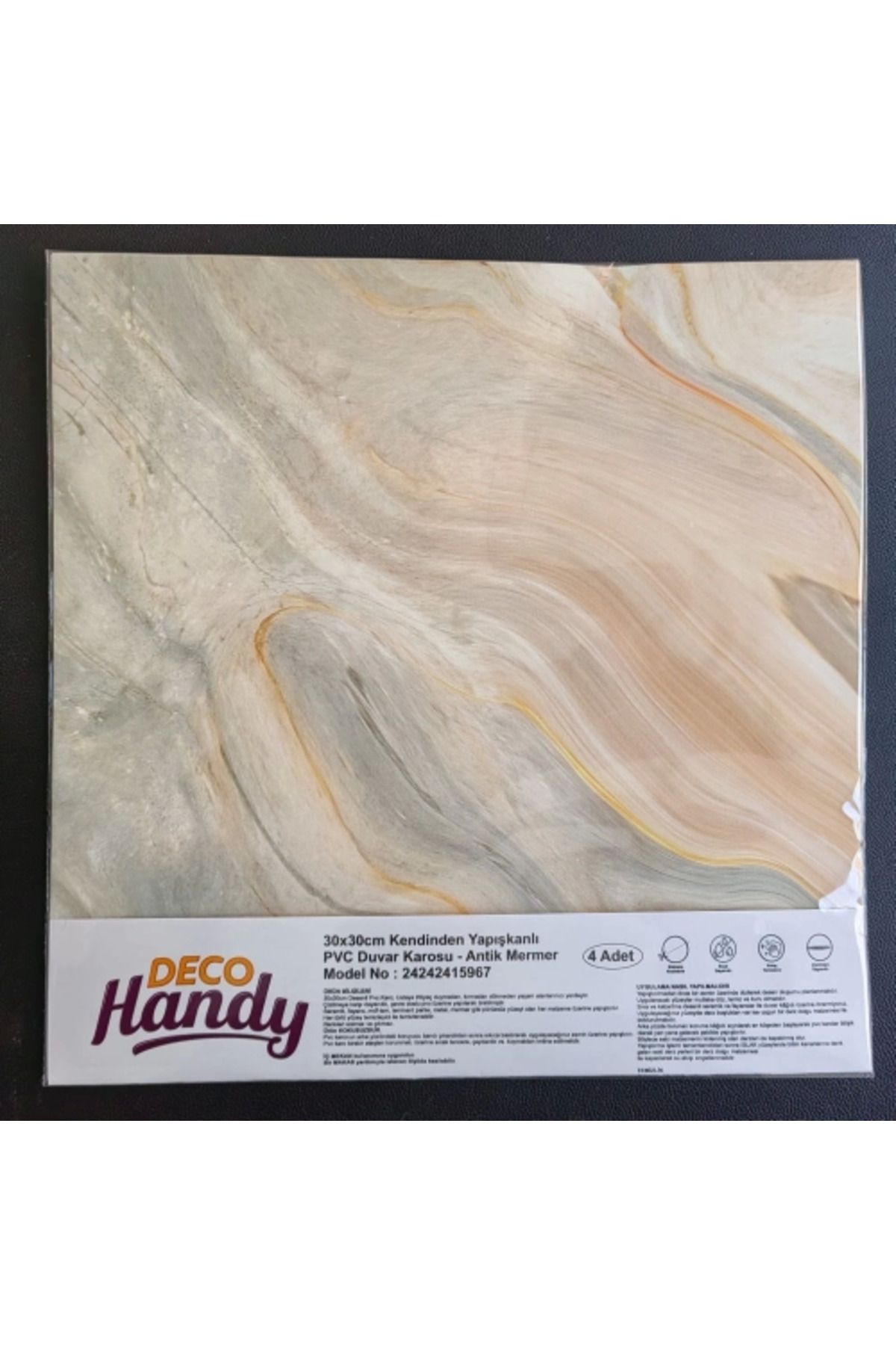 KAKTÜS JACK Decohandy 30x30 Cm Pvc Duvar Karosu 4'Lü Paket - Antik Mermer