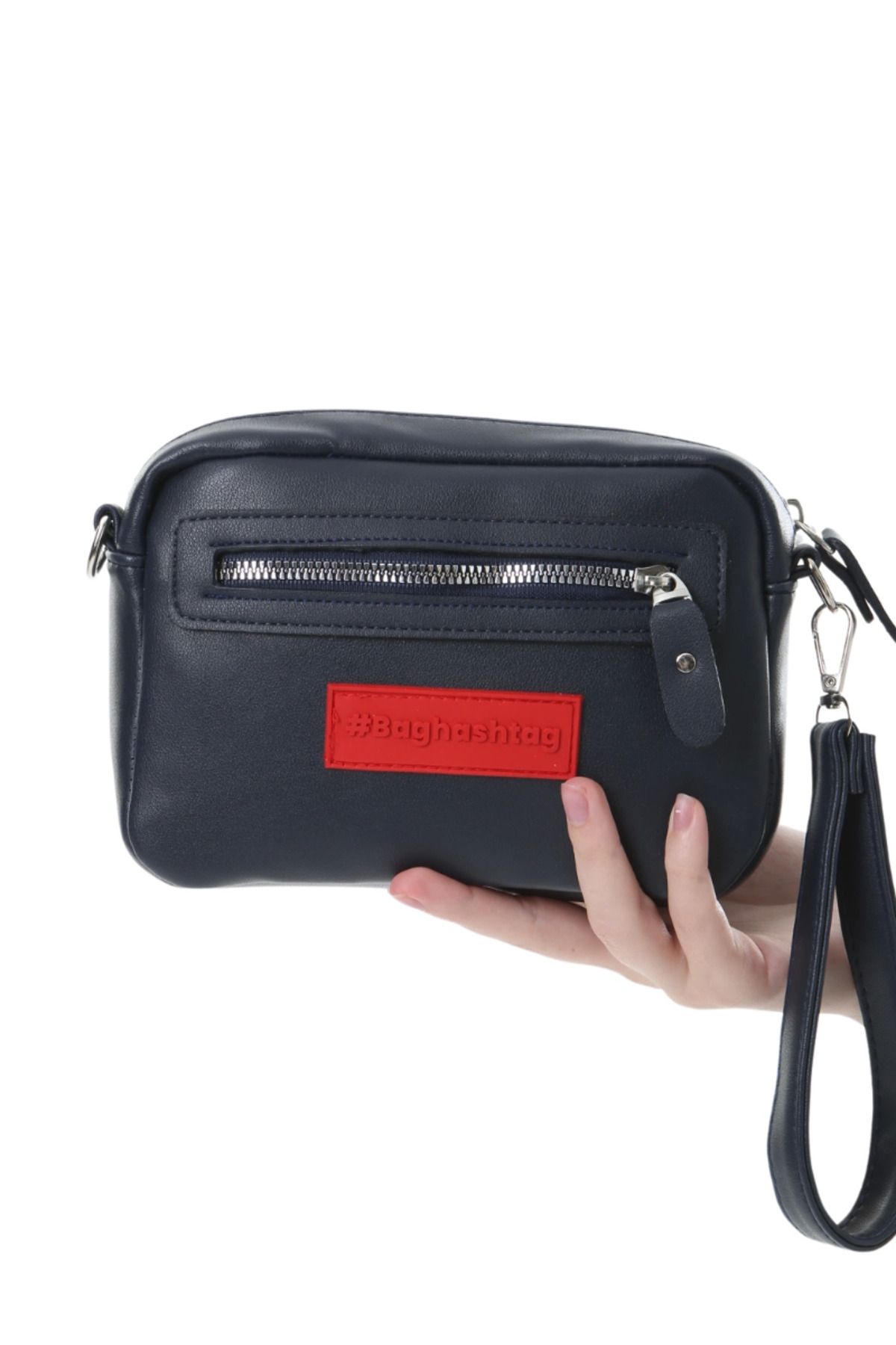 Angoravi Baghashtag Lacivert Minik Unisex 3 Gözlü Deri Çanta