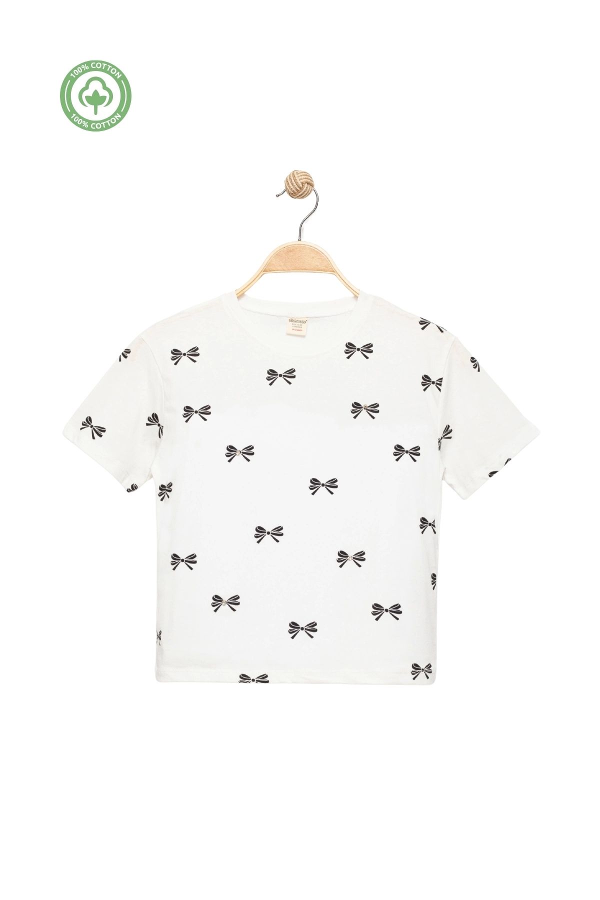 Divonette Kız Çocuk Fiyonklu Taş İşlemeli Kısa Kollu T-shirt -Çocuk Giyim