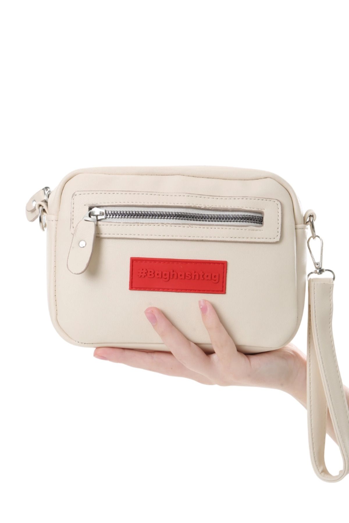 Angoravi Baghashtag Krem Minik Unisex 3 Gözlü Deri Çanta