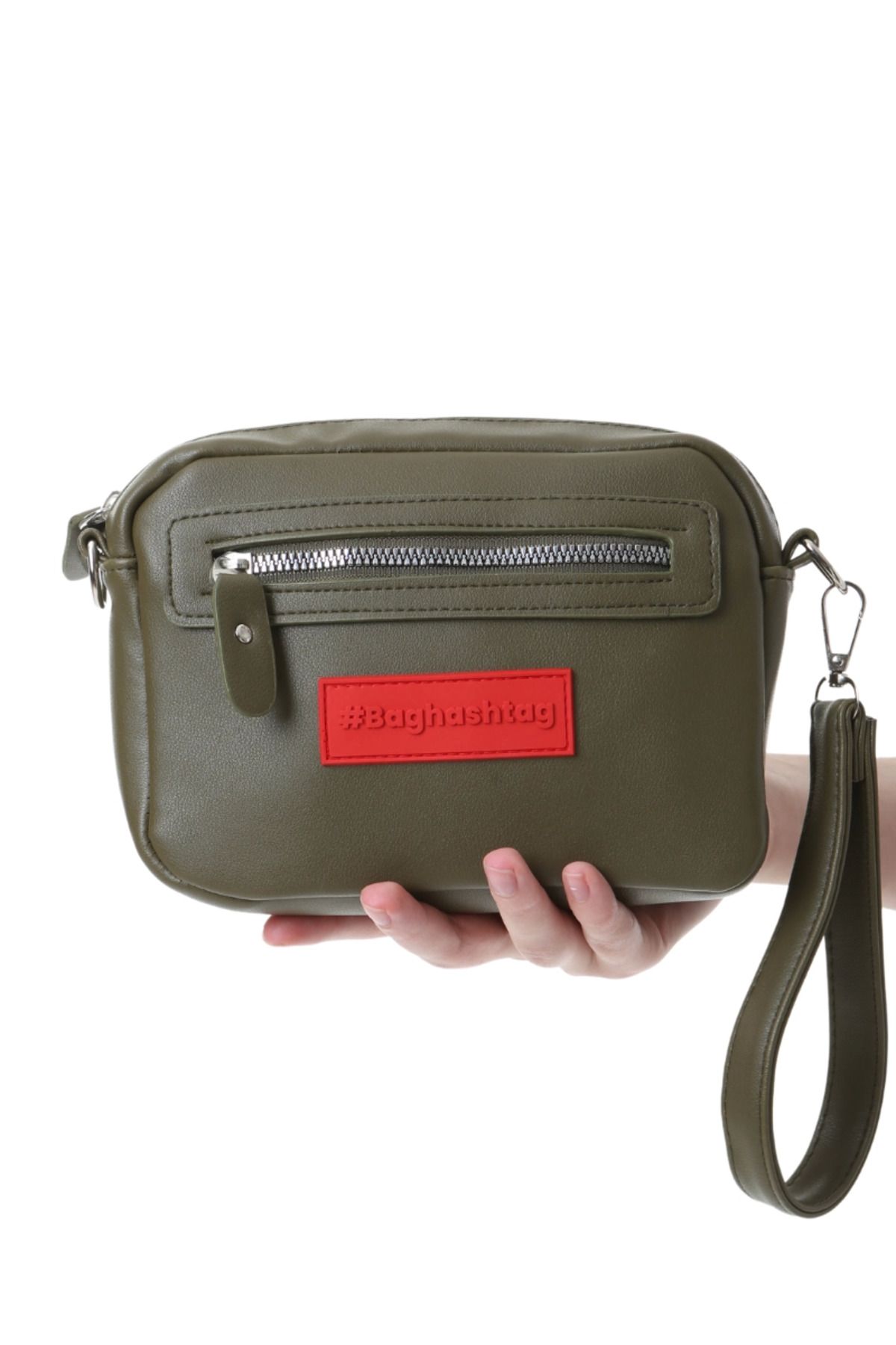 Angoravi Baghashtag Yeşil Minik Unisex 3 Gözlü Deri Çanta