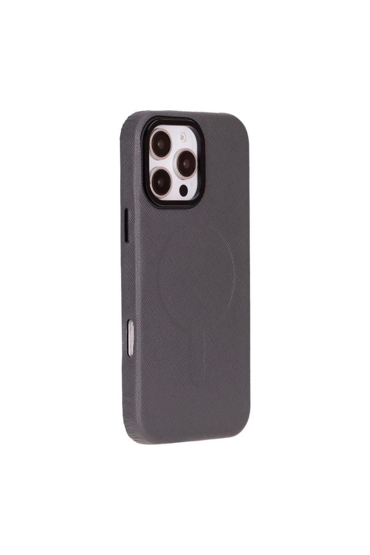 Angoravi Apple iPhone 16 Pro Max uyumlu, Hakiki Deri, El Yapımı Kılıf, Gri