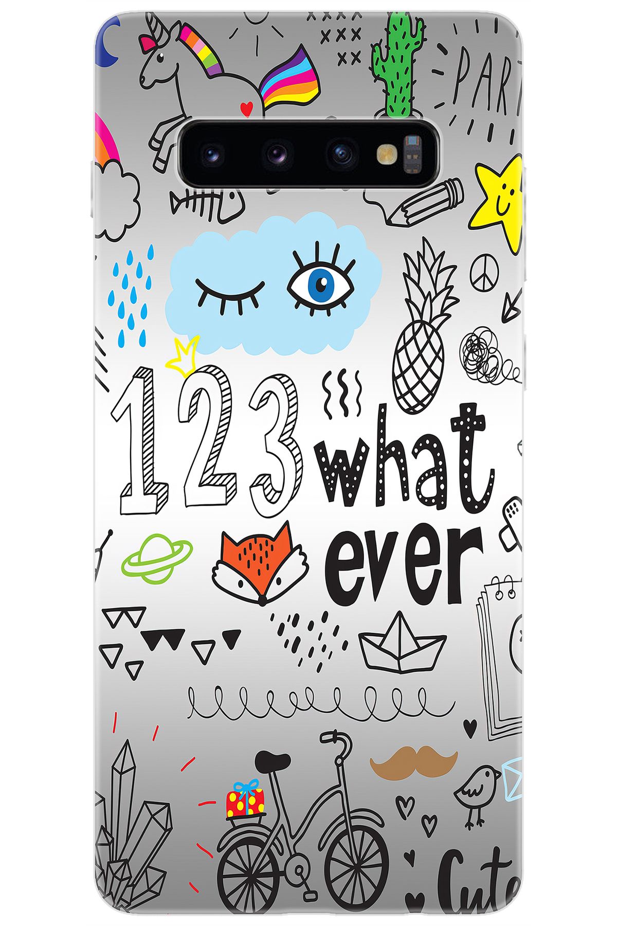 Ceppare Samsung Galaxy S10 PLUS (SM-G975F) Uyumlu Kılıf Desen Baskı Silikon 123WHAT Ever STK:334 CP-3X8GKGe