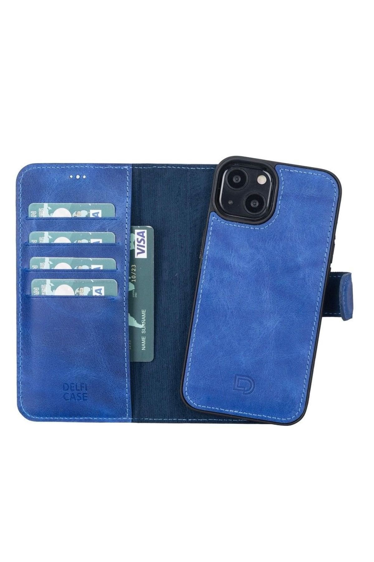 Angoravi Apple iPhone 13 Pro Max Uyumlu Deri Cüzdanlı Kılıf Okyanus Mavi