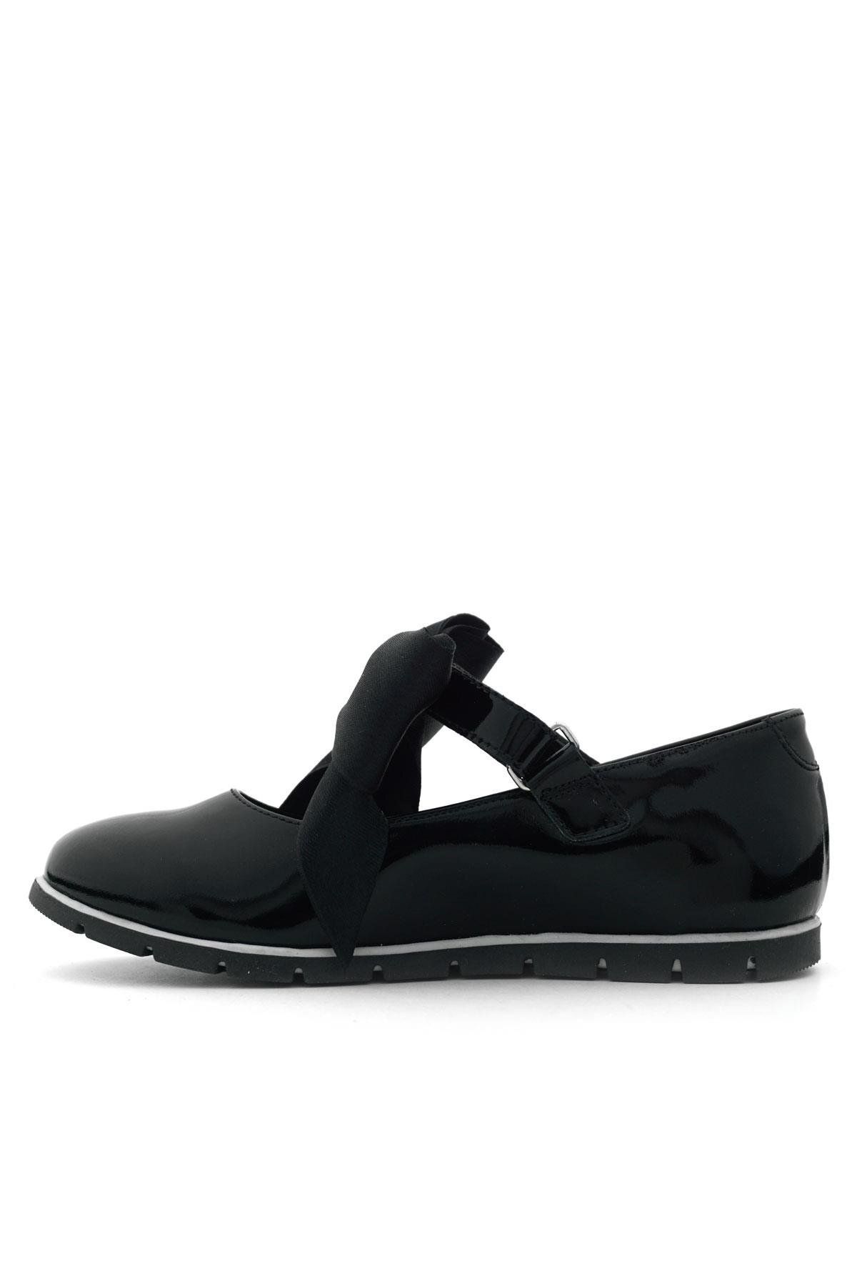 Rakerplus-Genuine Leather Black Patent Leather Girls' Ballerinas with Black Ribbon 4