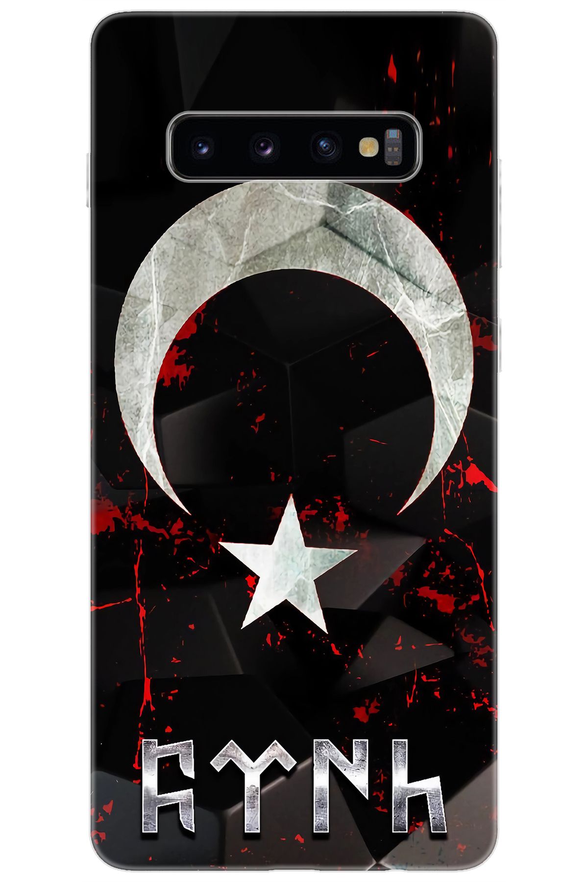 Ceppare Samsung Galaxy S10 PLUS (SM-G975F) Uyumlu Kılıf Silikon Ay Yıldız ve Göktürkçe Türk S636 CP-QInmitb