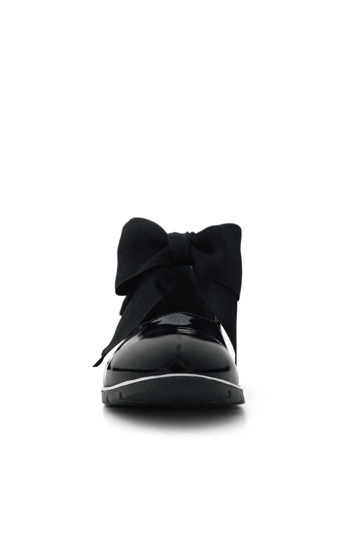 Rakerplus-Genuine Leather Black Patent Leather Girls' Ballerinas with Black Ribbon 3