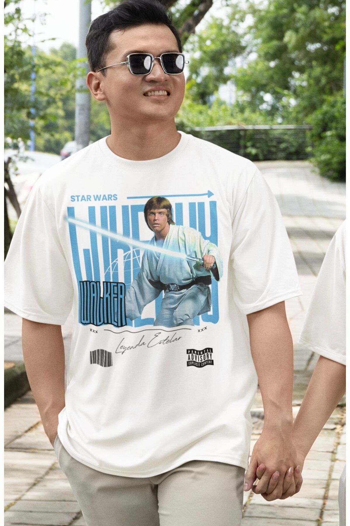 Fuddy Moda Unisex Luke Skywalker Baskılı Tişört, Oversize Star Wars Temalı T-shirt