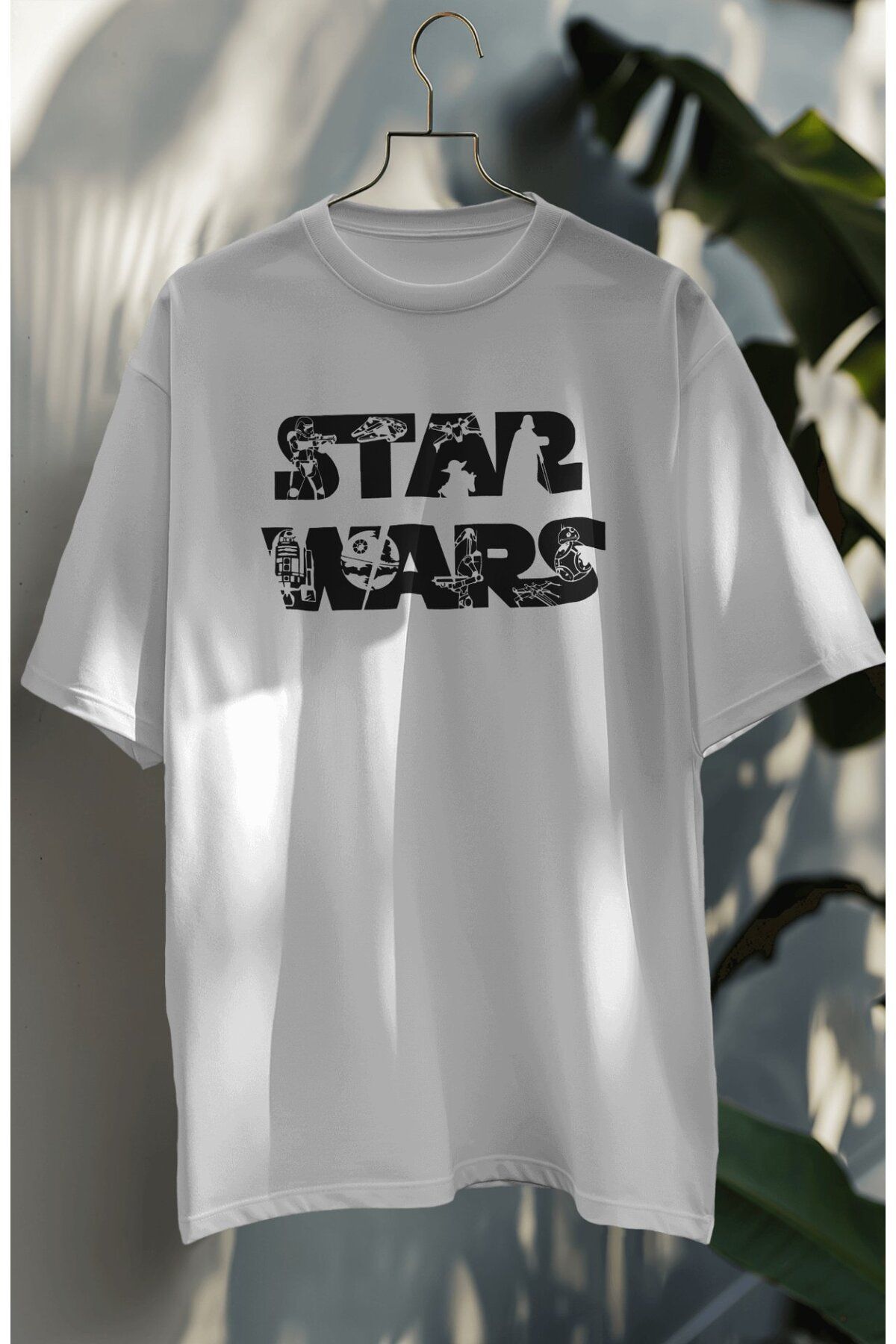 Fuddy Moda Unisex Star Wars Yazılı Tişört, Oversize Yıldız Savaşları Baskılı T-shirt