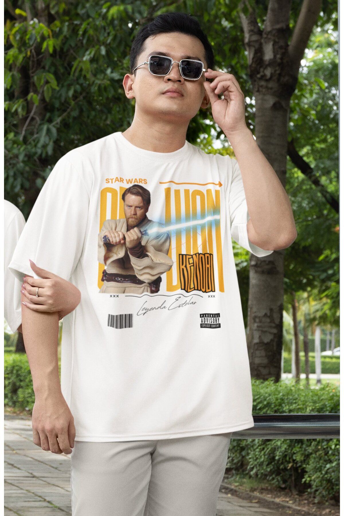 Fuddy Moda Unisex Obi-Wan Kenobi Baskılı Tişört, Oversize Star Wars Temalı T-shirt