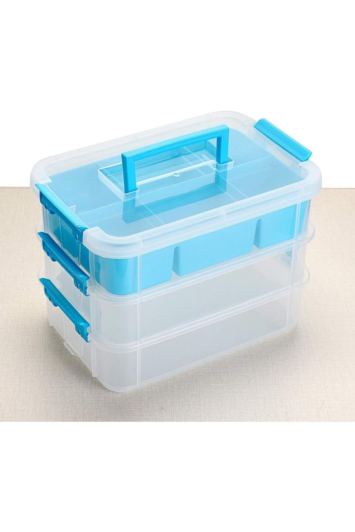 Generic-Excefore 3 Layer Stack & Carry Box, Plastic Multipurpose Portable Storage Container Box Handled Org 4