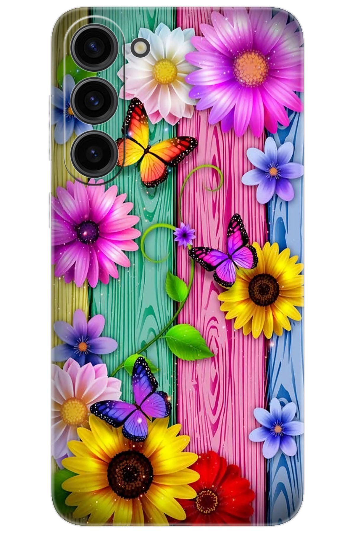 Ceppare Samsung Galaxy S23 PLUS (SM-S916B) Uyumlu Kılıf Silikon Renkli Papatya Kelebek STK:719 CP-rpHBXzi