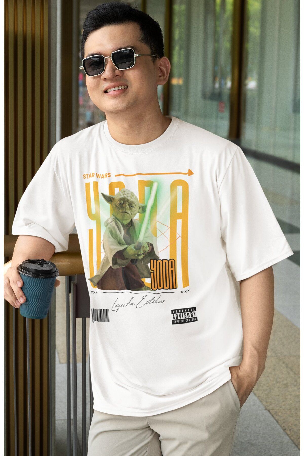 Fuddy Moda Unisex Yoda Baskılı Tişört, Oversize Star Wars Temalı T-shirt