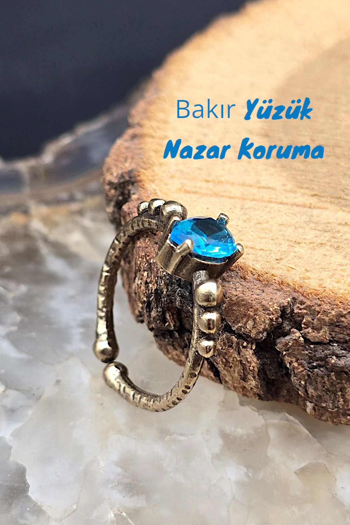 NBS Beautiful Naturel Stones Bakır Yüzük Mavi Kristal Ayarlanabilir Zarif Küçük Antik Trend ( Hediyelik , Günlük , Özel Gün )